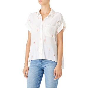 RAILS silk pink rosé wine bottle print top, size XS